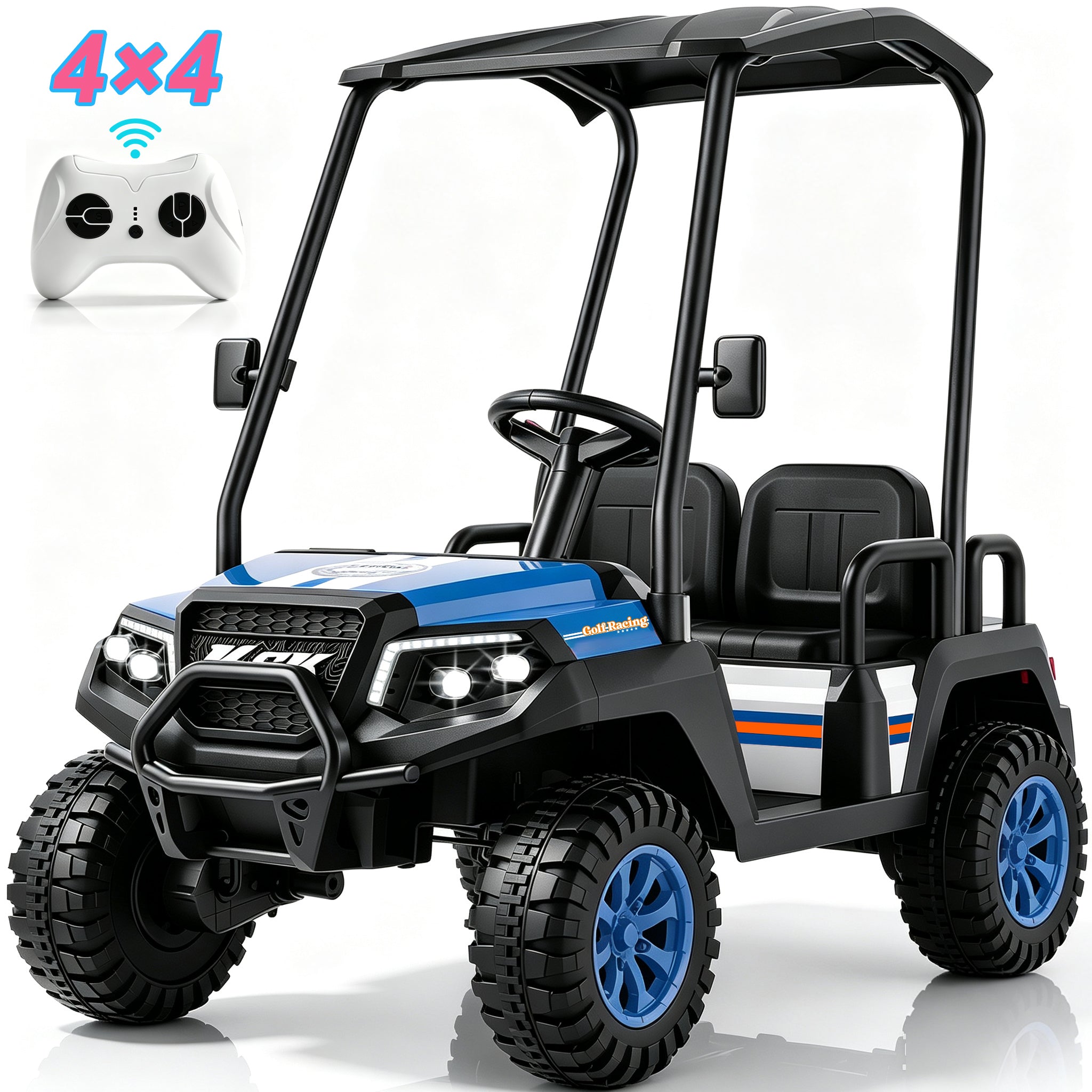 YorRover 4 Seater Kids' Golf Cart, 24V Electric Ride-On, 4×75W Motors, Parental Remote Control, 4WD Spring Suspension, Detachable Awning, Bluetooth & LED Lights, for Kids Ages 3 and up, Pink.