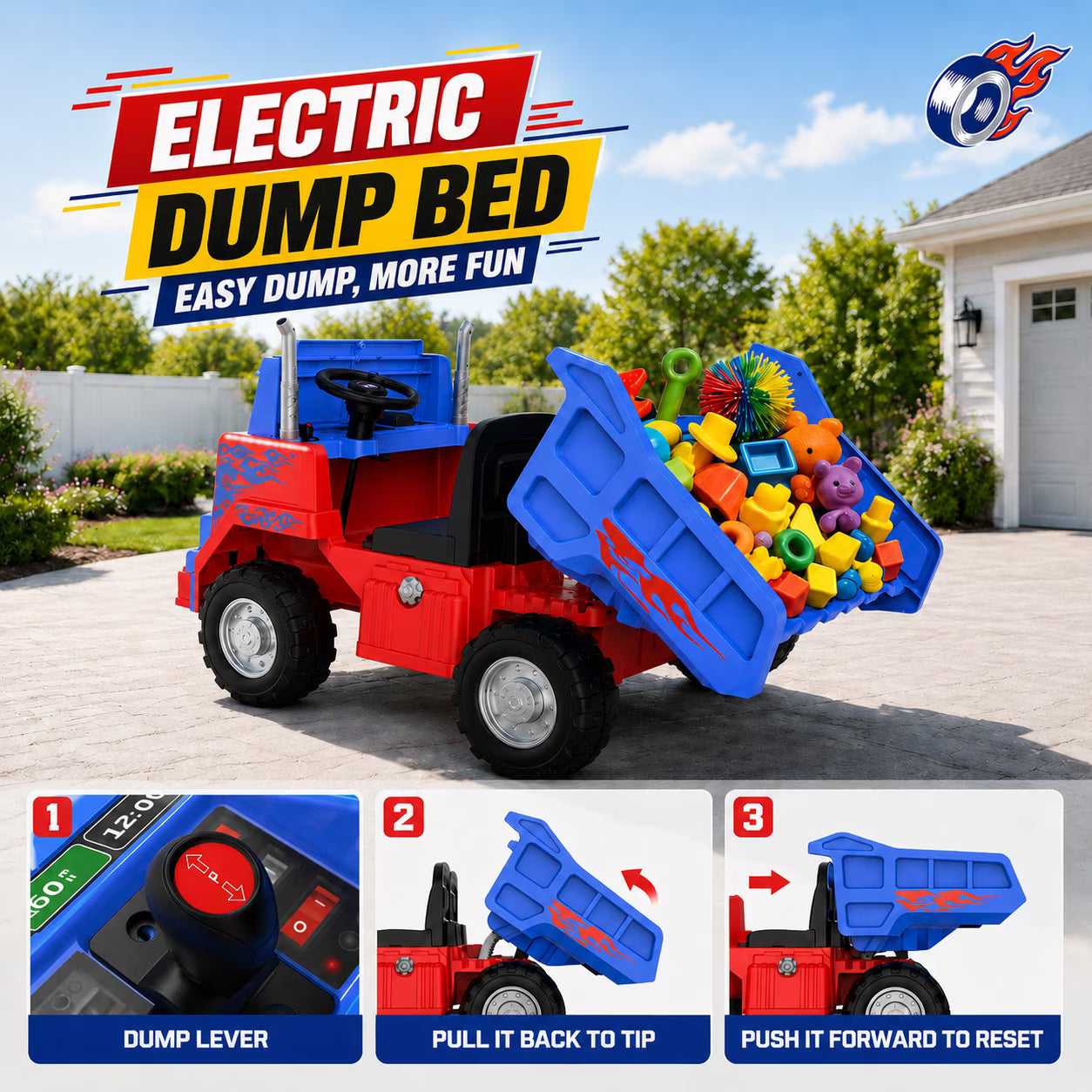 Kids Electric Dump Truck, 24V 400W 2WD/4WD Ride On Truck with Power-Lift Dump Bed, 24" Spacious 2-Seater, Parent Remote Control, Soft Start, Bluetooth & USB, Ages 3-8