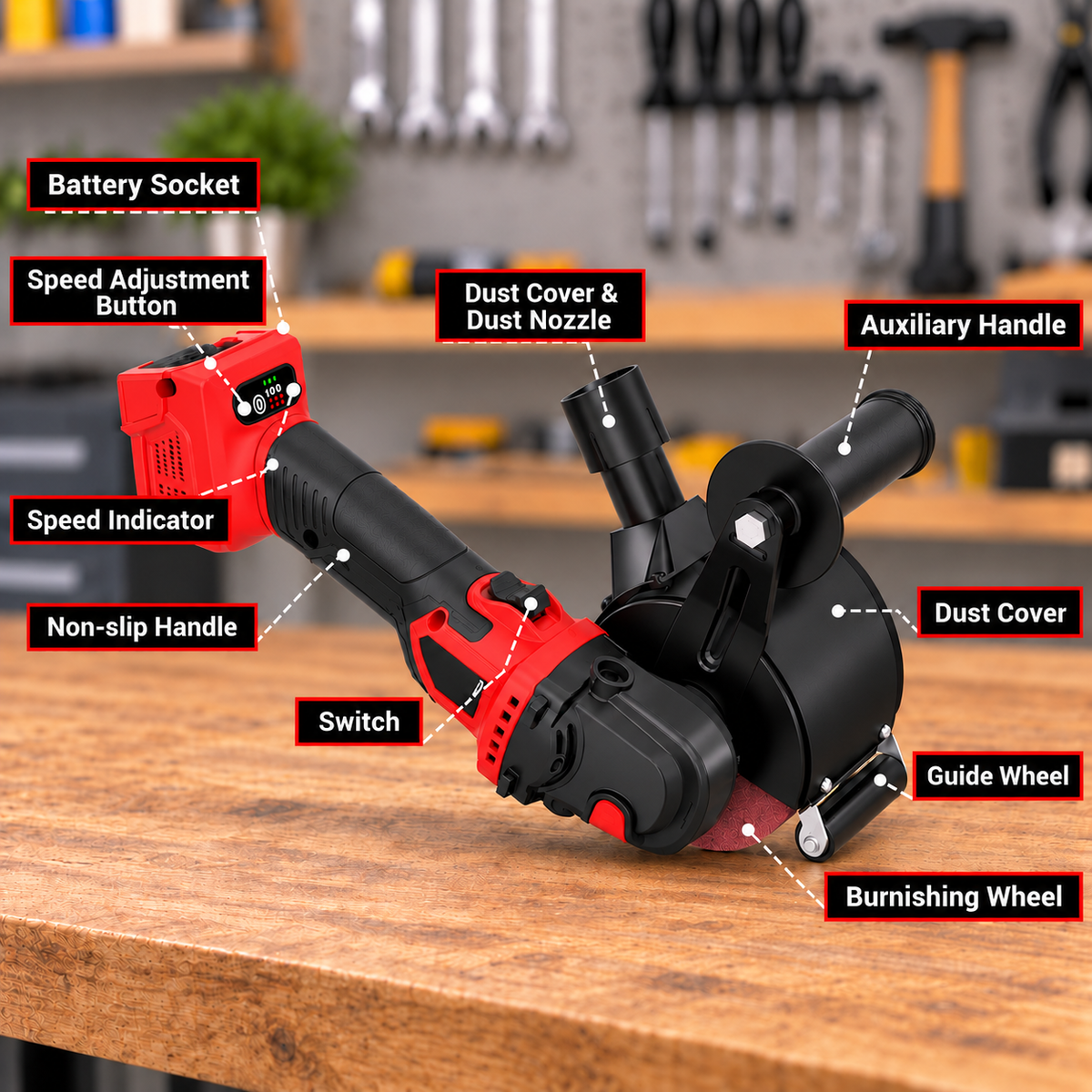 20V MAX Cordless Burnishing Machine, Brushless 6-Speed Surface Conditioning Tool, 600–2500 RPM, Compatible with Milwaukee M18 Batteries, for Metal, Wood and Plastic, Tool Only