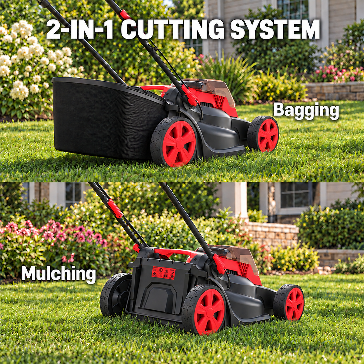 2 x 18V Cordless Lawn Mower, 19-Inch Brushless Push Mower, 6 Cutting Heights, 2-in-1 Mulching & Bagging, 50L Grass Bag, Compatible with Milwaukee 18V  Battery, Batteries Not Included