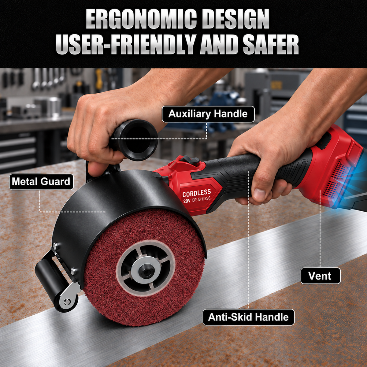 20V MAX Cordless Burnishing Machine, Brushless 6-Speed Surface Conditioning Tool, 600–2500 RPM, Compatible with Milwaukee M18 Batteries, for Metal, Wood and Plastic, Tool Only