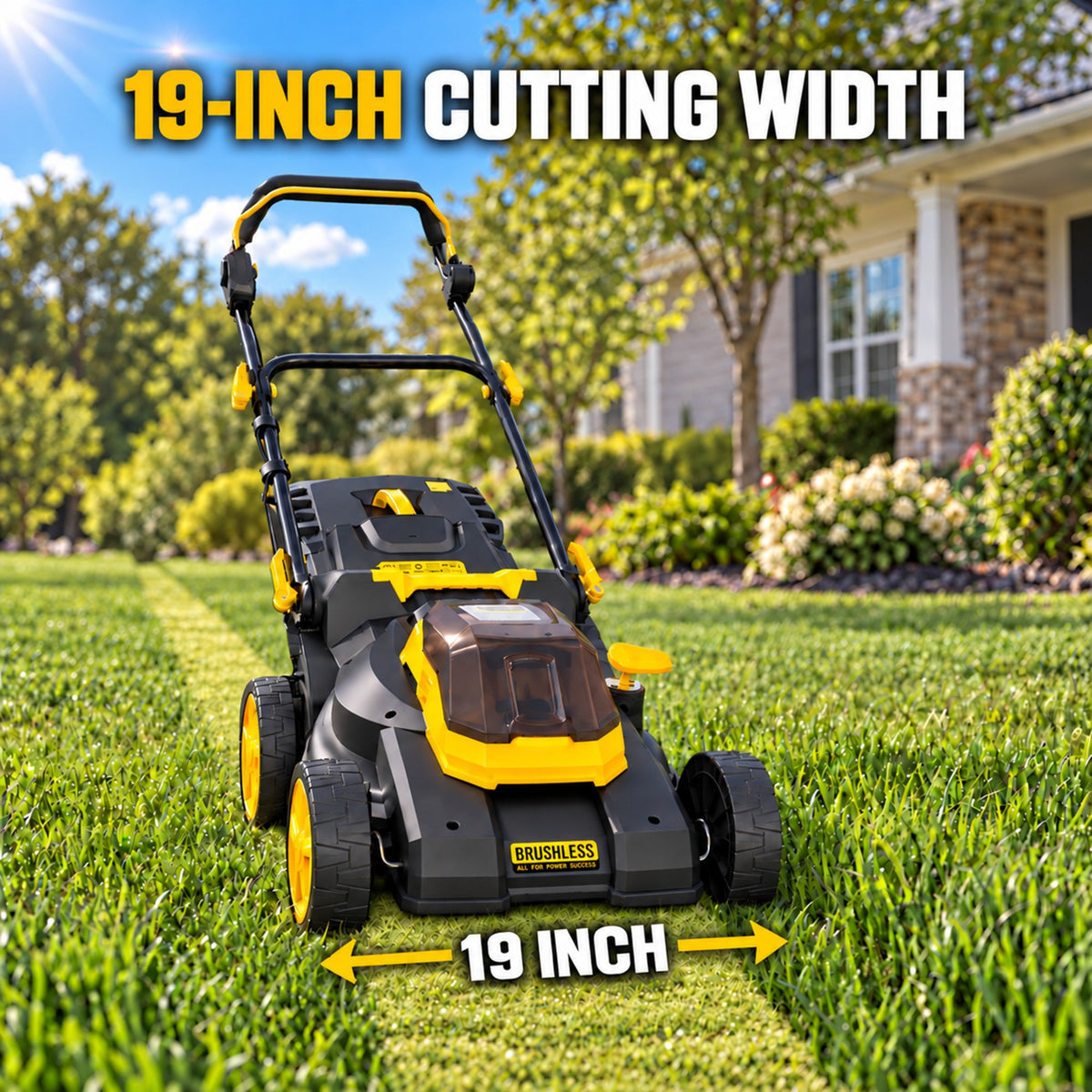2 x 20V Cordless Lawn Mower, 19-Inch Brushless Push Mower, 6 Cutting Heights, 2-in-1 Mulching & Bagging, 50L Grass Bag, Compatible with DEWALT 20V MAX Batteries, Batteries Not Included