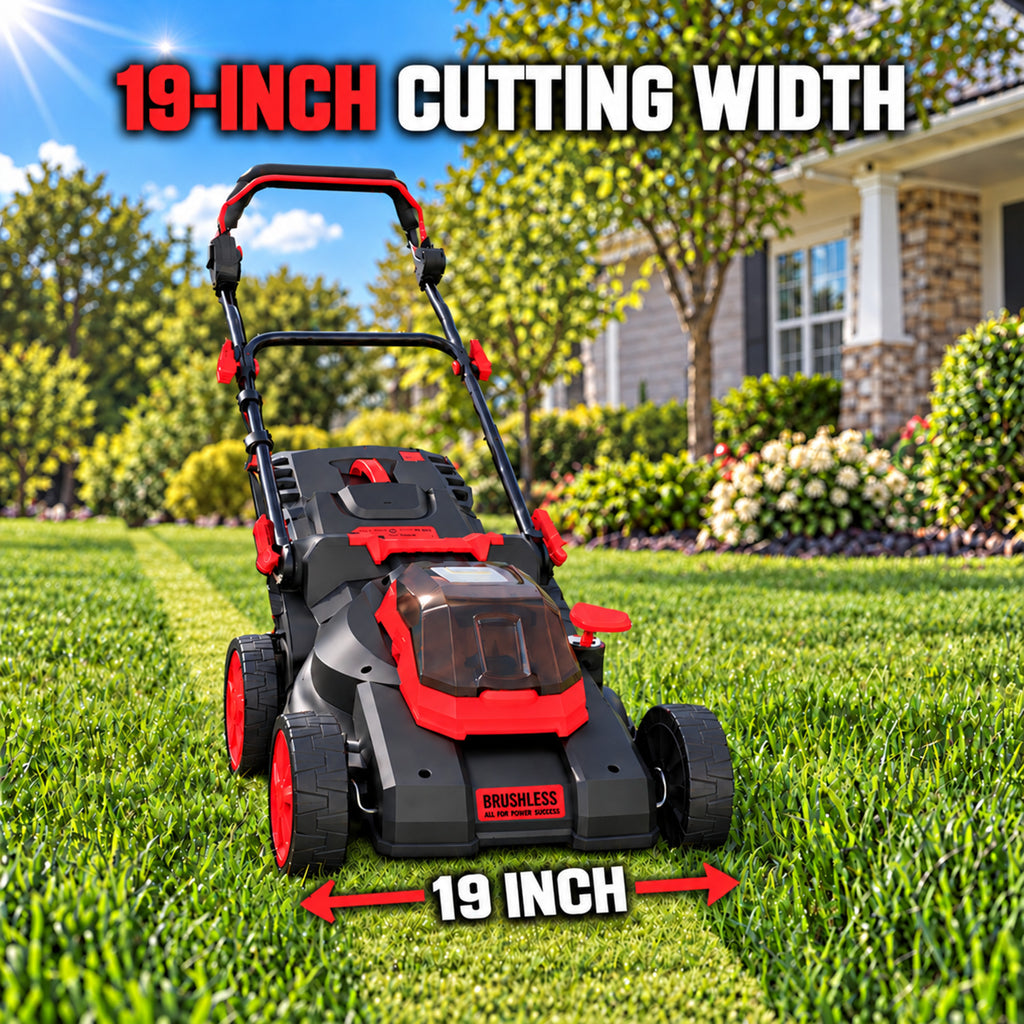 2 x 18V Cordless Lawn Mower, 19-Inch Brushless Push Mower, 6 Cutting Heights, 2-in-1 Mulching & Bagging, 50L Grass Bag, Compatible with Milwaukee 18V  Battery, Batteries Not Included