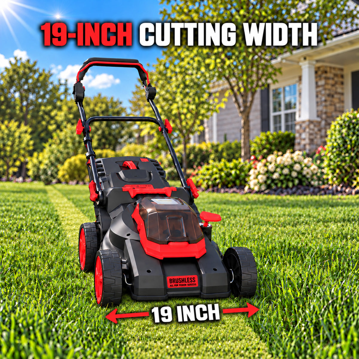 2 x 18V Cordless Lawn Mower, 19-Inch Brushless Push Mower, 6 Cutting Heights, 2-in-1 Mulching & Bagging, 50L Grass Bag, Compatible with Milwaukee 18V  Battery, Batteries Not Included