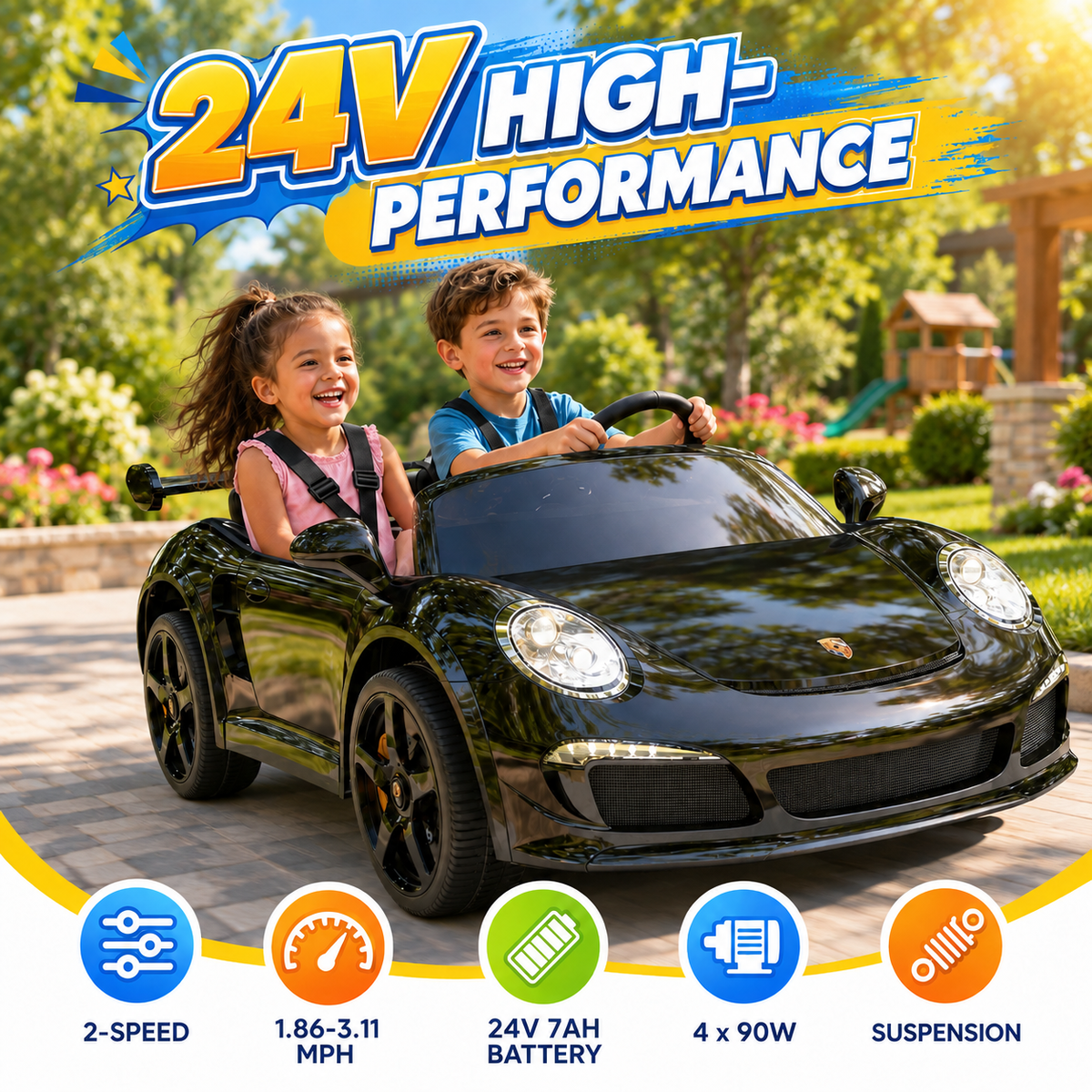 RUF Licensed Kids Ride On Drift Car, 24V 9AH Electric Sports Car with Dual 540 Motors,Up to 5 MPH