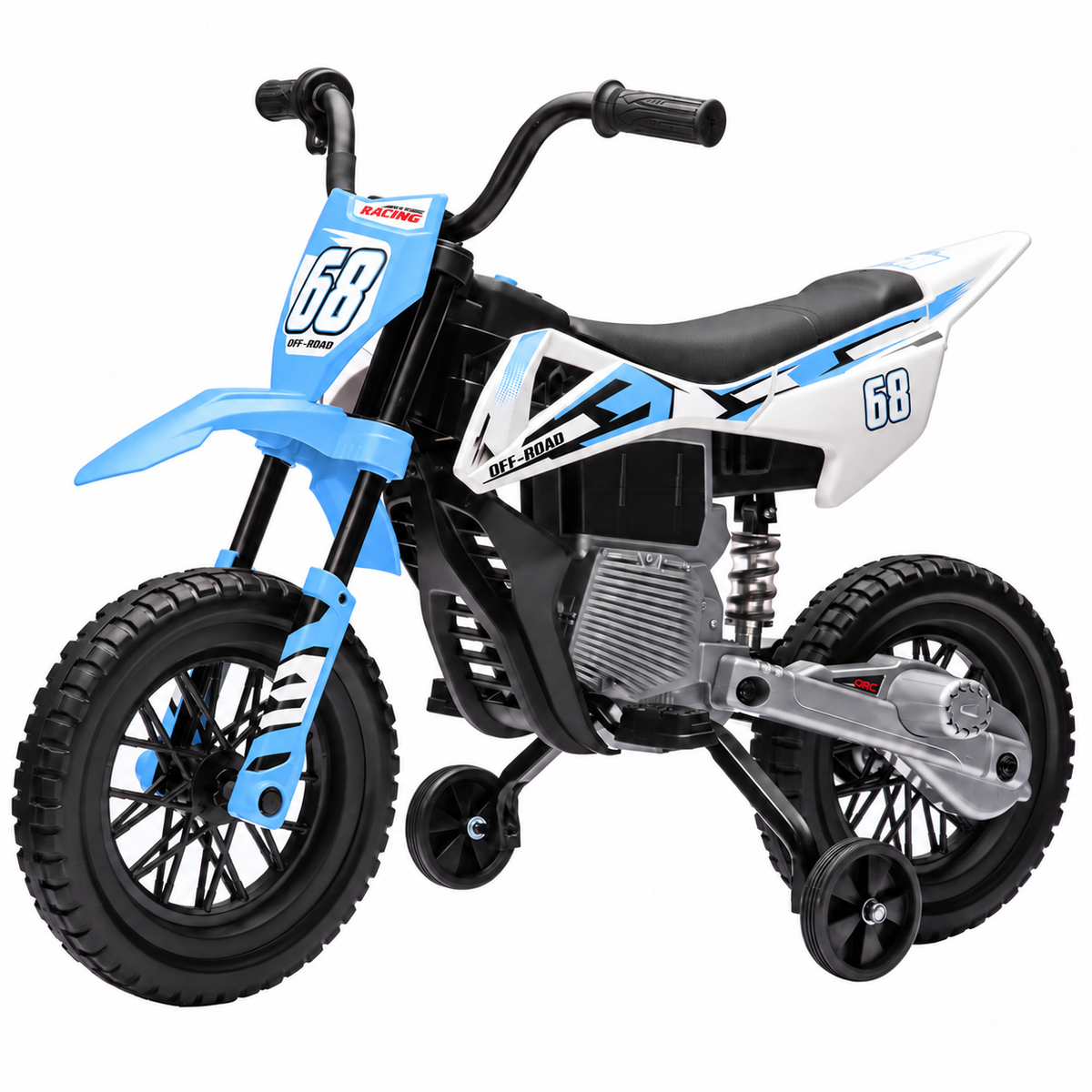24V Kids Ride-On Motorcycle with Training Wheels, Dual Motors, 2-4 MPH Twist-Grip Throttle, Rear Suspension, Bluetooth Music, Battery Display, Motocross Style Electric Motorbike, Ages 3-8