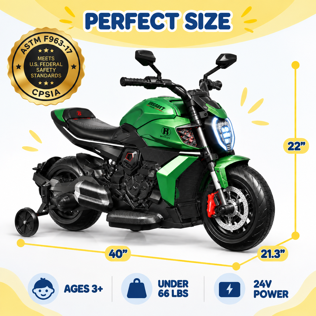 YorRover 24V Kids Ride-on Motorcycle, Ducati Licensed, Dual Motors, Training Wheels