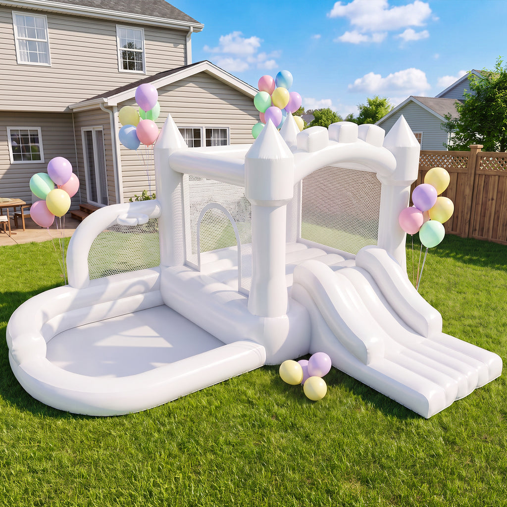 4-in-1 Inflatable Bounce House for Kids with Slide and Ball Pit,featuring safe mesh walls