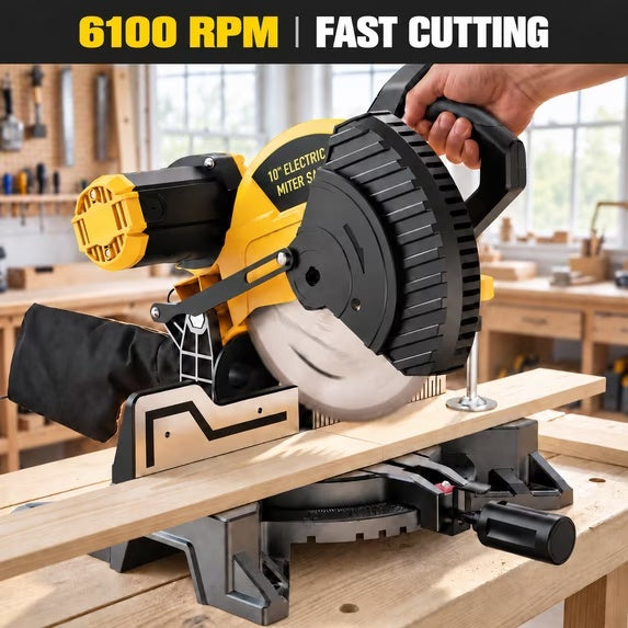 10 Inch Corded Miter Saw for Aluminum and PVC, 10 Amp, 100T TCT Blade Included, 47° Left/Right Miter, Laser Guide