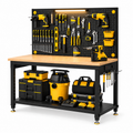 48'' Heavy Duty 2500 LBS Adjustable Workbench with Pegboard & Power Outlet,10-Level Adjustable Height
