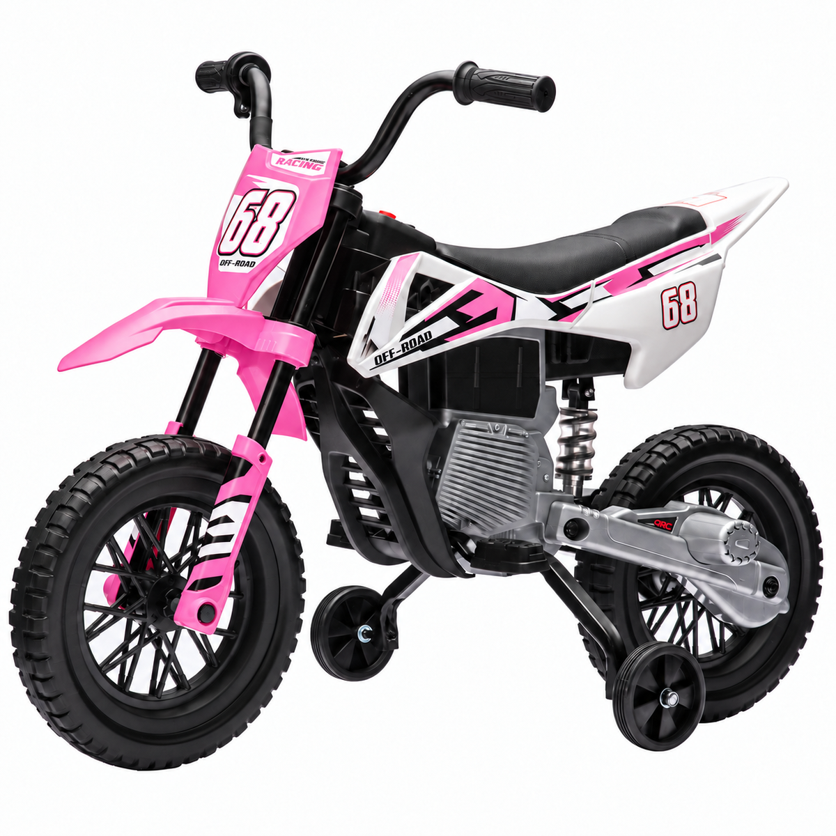 24V Kids Ride-On Motorcycle with Training Wheels, Dual Motors, 2-4 MPH Twist-Grip Throttle, Rear Suspension, Bluetooth Music, Battery Display, Motocross Style Electric Motorbike, Ages 3-8