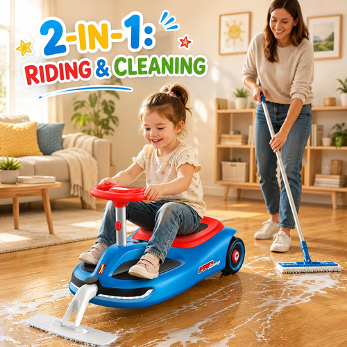 12V Electric Wiggle Car with Pedal, Kids Ride On Car with Cleaning Function, Rechargeable 2-in-1 Swing Car, 2 Speeds up to 4 MPH, LED Lights, Music, Ideal Birthday & Christmas Gift for Kids 3+