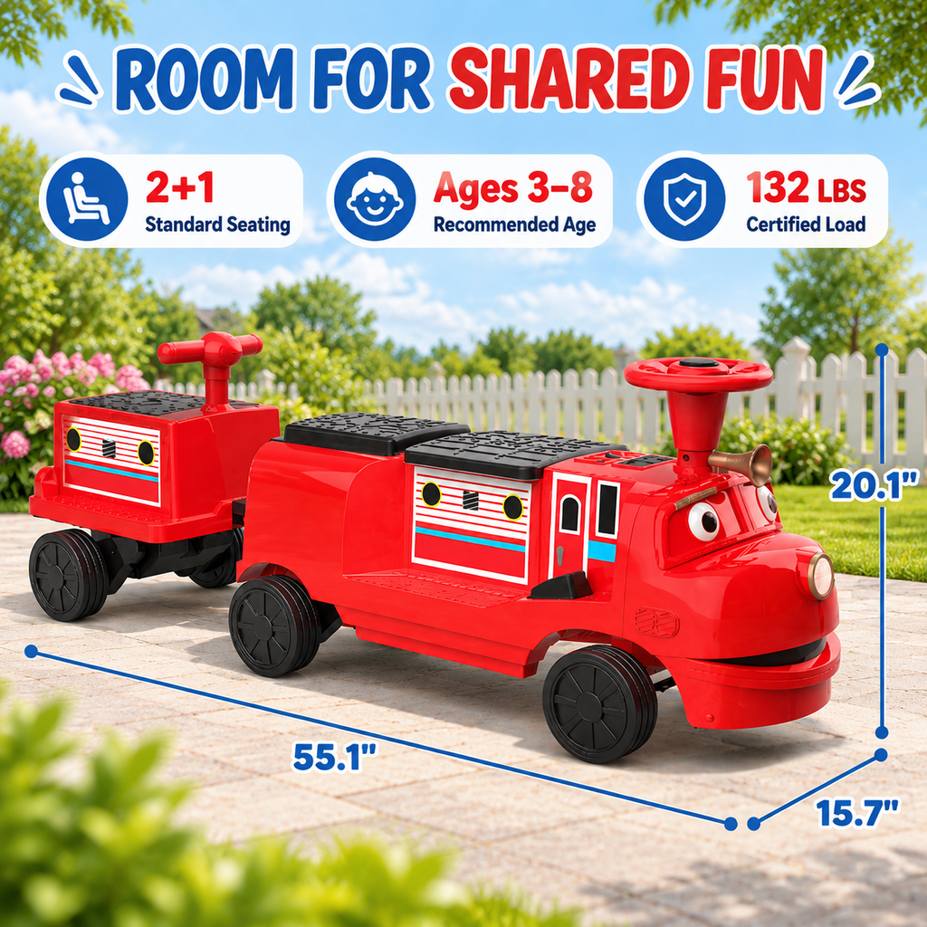 Licensed Chuggington Kids Electric Train, 24V Ride On Train with Trailer, 3 Seats