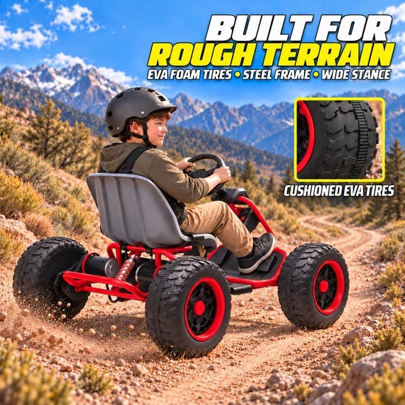 36V Electric Go Kart for Kids Ages 6+, 600W Motors, 4.7-10.3 MPH, Adjustable Steel Frame, 265 lb Capacity, Red