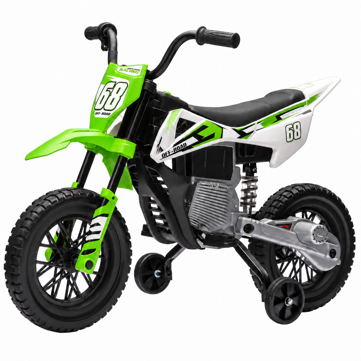 24V Kids Ride-On Motorcycle with Training Wheels, Dual Motors, 2-4 MPH Twist-Grip Throttle, Rear Suspension, Bluetooth Music, Battery Display, Motocross Style Electric Motorbike, Ages 3-8