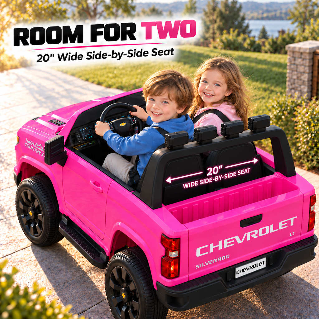 YorRover Officially Licensed Chevrolet Silverado HD 24V 4WD 2-Seater Ride-On Truck, Pink