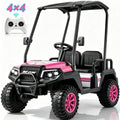 YorRover 4 Seater Kids' Golf Cart, 24V Electric Ride-On, 4×75W Motors, Parental Remote Control, 4WD Spring Suspension, Detachable Awning, Bluetooth & LED Lights, for Kids Ages 3 and up, Pink.