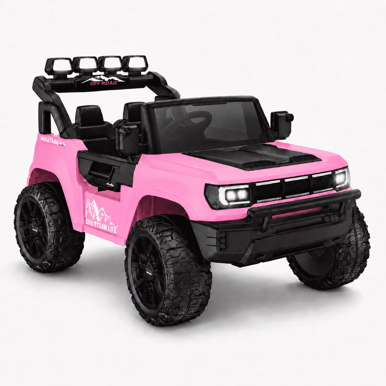 24V Kids Electric Ride-On Truck, 2-Seater 4WD Vehicle with 300W Powerful Motor, Remote Control, Soft Start & Spring Suspension, Bluetooth Music, LED Lights, Battery Display for Kids Ages 3-8
