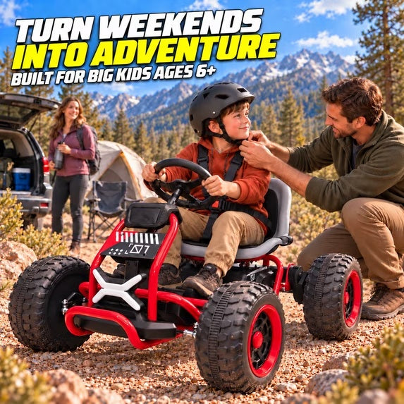 36V Electric Go Kart for Kids Ages 6+, 600W Motors, 4.7-10.3 MPH, Adjustable Steel Frame, 265 lb Capacity, Red