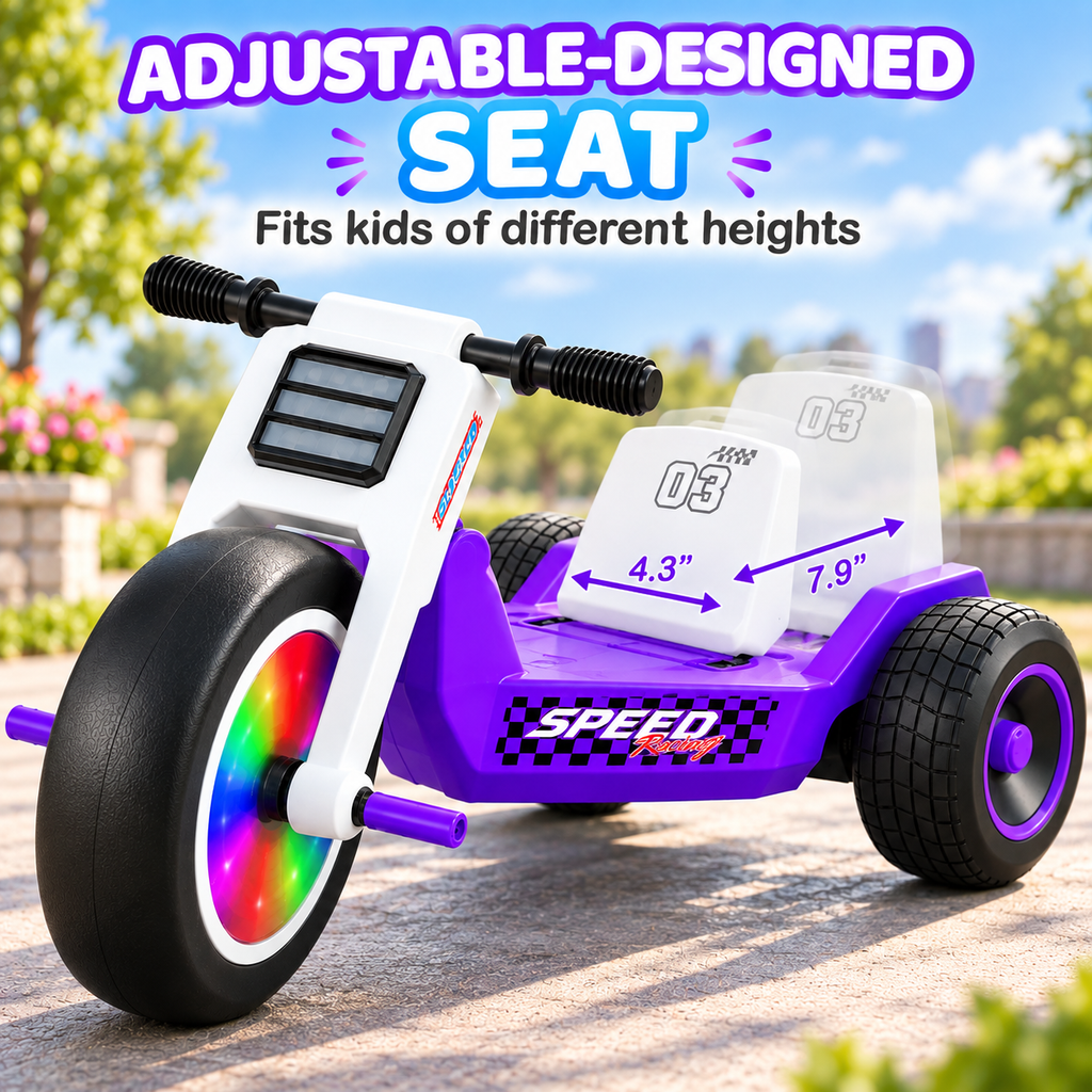 24V 4.5Ah Kids Electric Tricycle, 5 MPH Ride On Toy, Adjustable Seat, LED Front Wheel & Music, Kids 3+