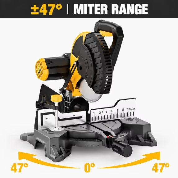 10 Inch Corded Miter Saw for Aluminum and PVC, 10 Amp, 100T TCT Blade Included, 47° Left/Right Miter, Laser Guide