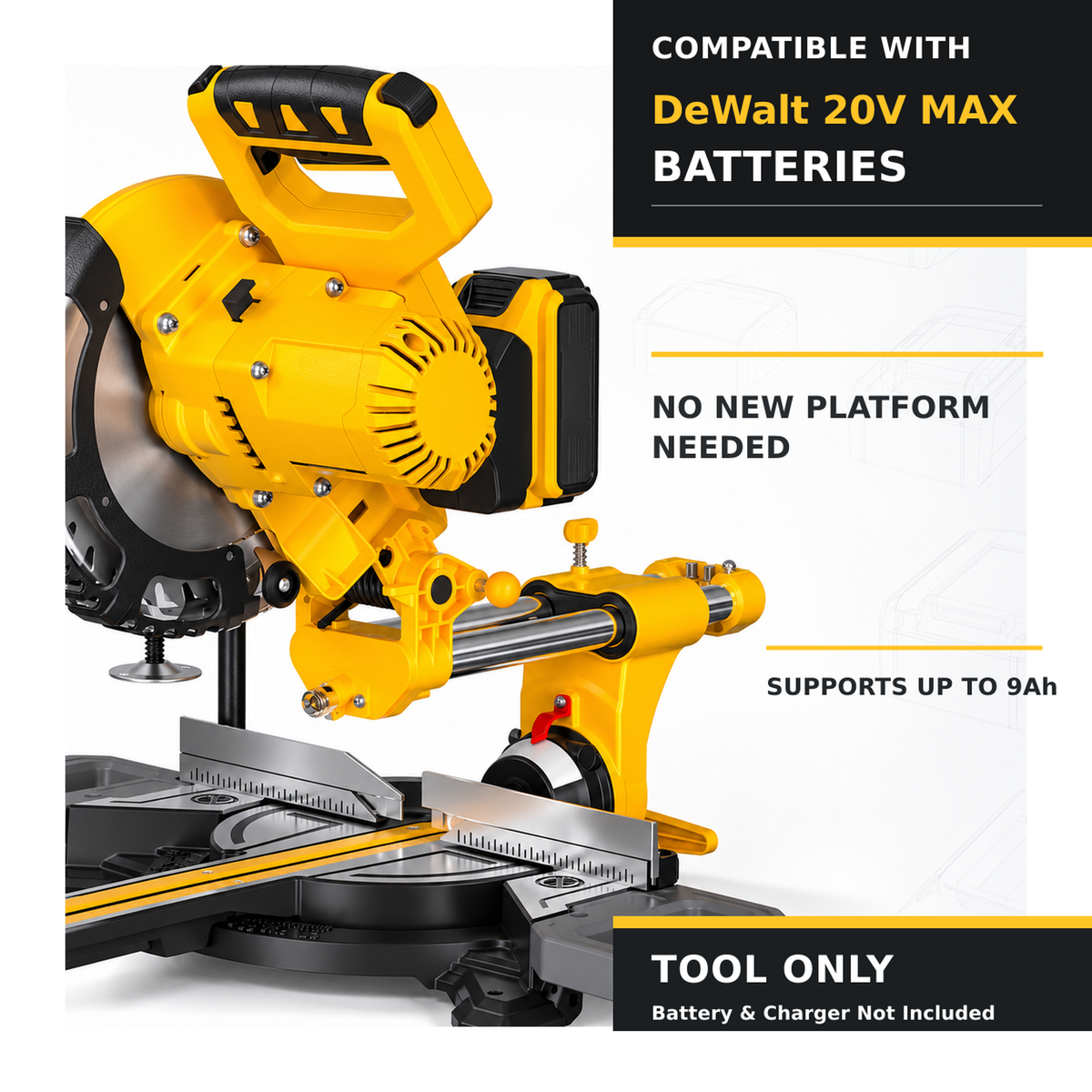 YorRover 8-1/4 in. Brushless Sliding Miter Saw, Compatible with DeWalt 20V MAX Batteries, 12.2 in. Crosscut, Tool Only