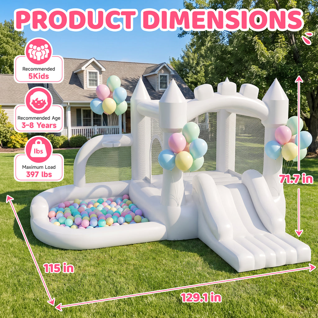 4-in-1 Inflatable Bounce House for Kids with Slide and Ball Pit,featuring safe mesh walls