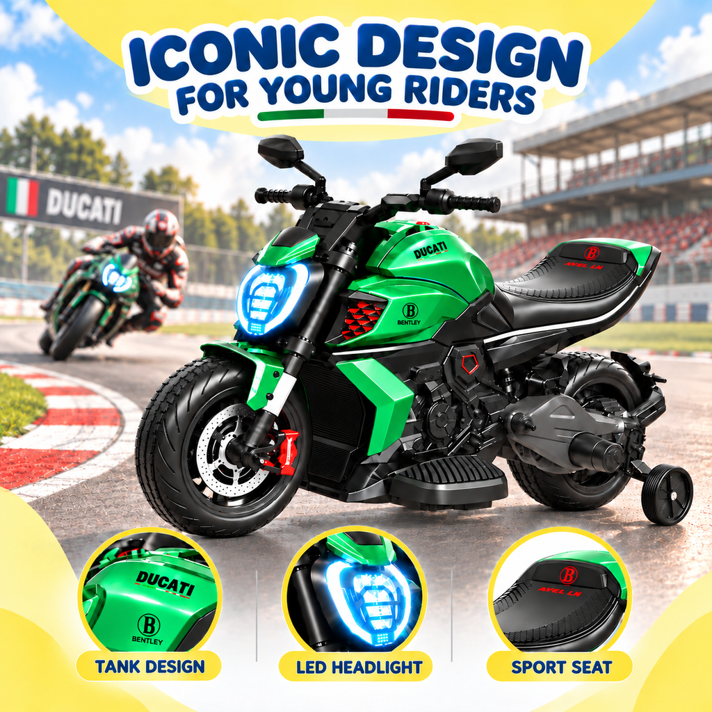 YorRover 24V Kids Ride-on Motorcycle, Ducati Licensed, Dual Motors, Training Wheels