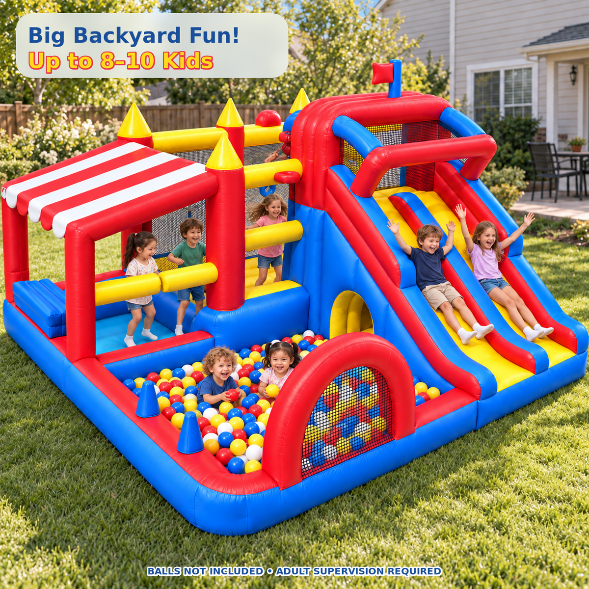 YorRover Large Inflatable Bounce House with Double Long Slides, Bounce Slide & 650W Blower, Up to 10 Kids, 794 lb Capacity, Ages 3+