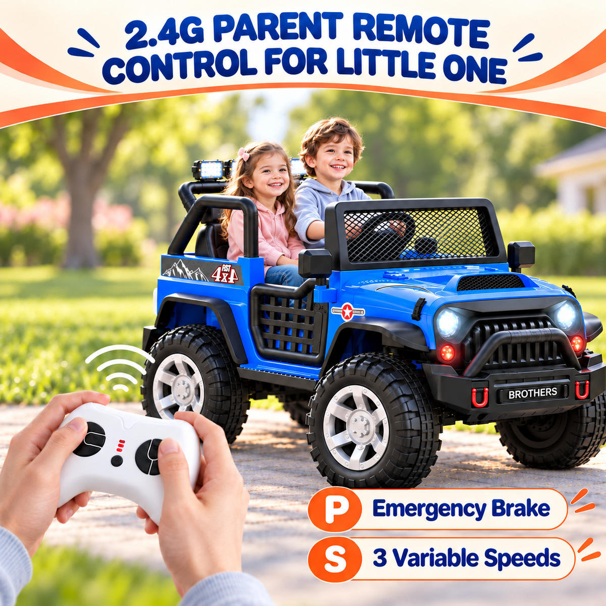 12V Kids Ride On Car, 2-Seater Electric Ride On Truck with Parent Remote Control, 7Ah Battery, 3 Speeds, Spring Suspension, Soft Start, Safety Belts, Locking Doors, Bluetooth, USB & LED Lights, Ages 3-8