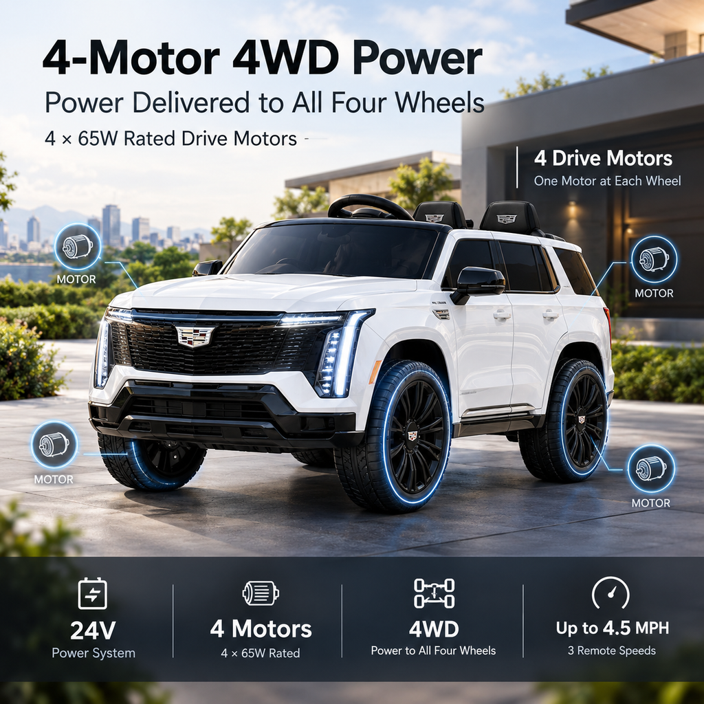 Officially Licensed Cadillac Escalade IQ 2025 24V Ride-On SUV, 4-Motor 4WD, 2-Seater, Parent Remote, LED Lights, Ages 3+