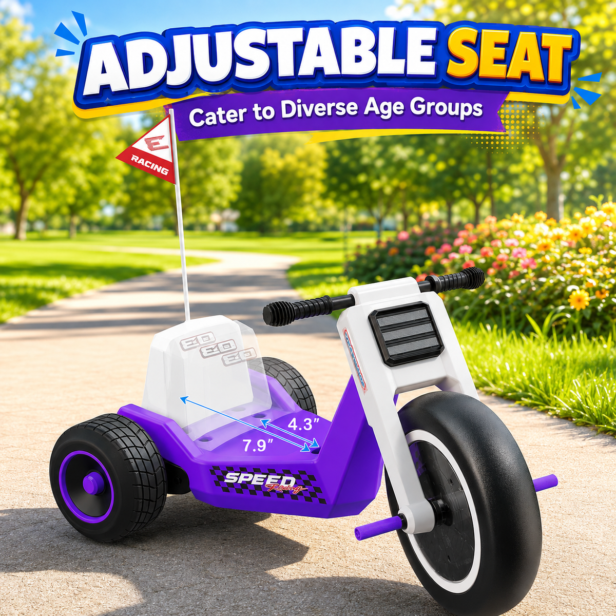 Kids Electric Tricycle, 12V 2WD Ride On Toy with Max Speed 5 MPH,Adjustable Seat, Front Wheel with LED Lights, Max Weight 66 lbs, Music, Wireless Connection, Ideal Gift for Kids 3+