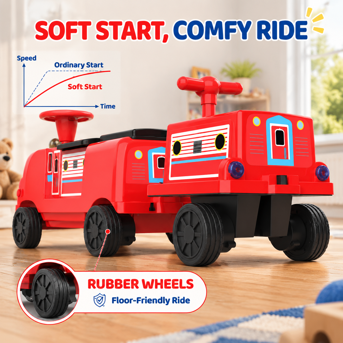 Licensed Chuggington Kids Electric Train, 24V Ride On Train with Trailer, 3 Seats
