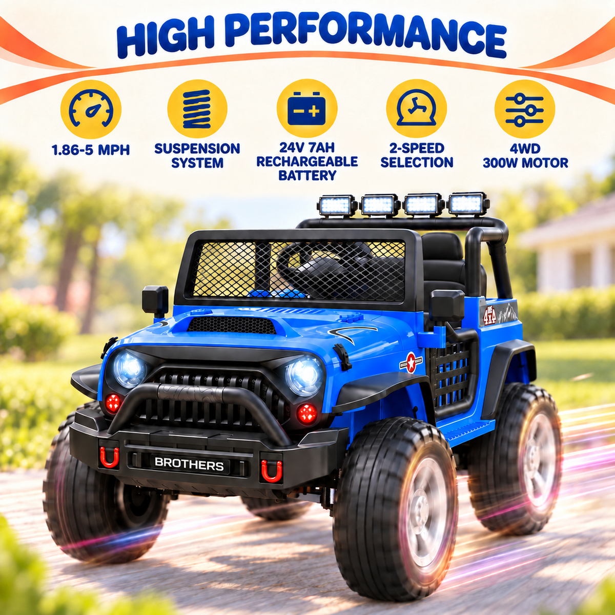 2 Seater Ride On Car, 24V 4WD Kids Electric Car with Remote Control, 4-Wheel Suspension, Bluetooth Speaker, Multiple Music Modes, 3 Speeds, LED Lights, Gift for Kids Ages 3+