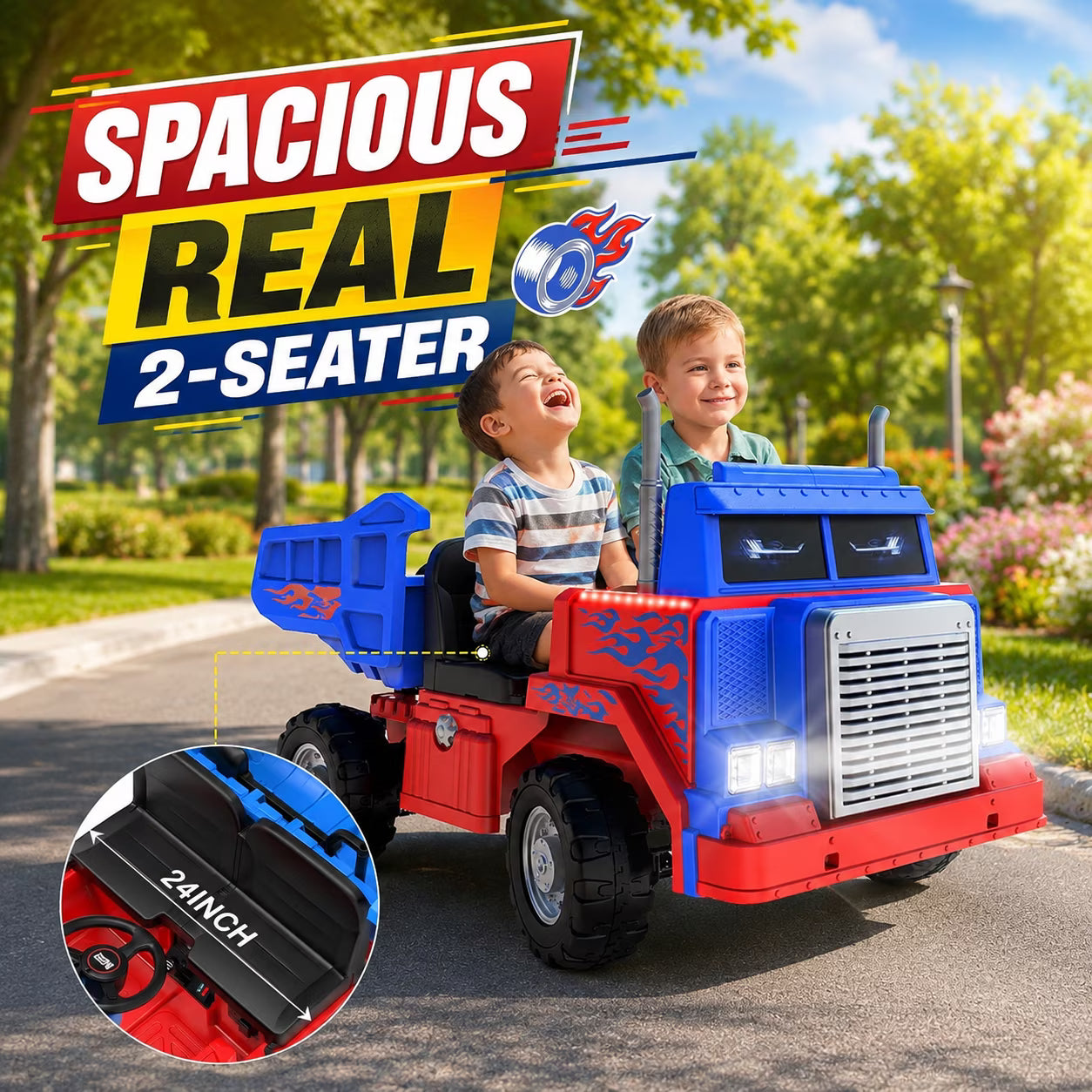 Kids Electric Dump Truck, 24V 400W 2WD/4WD Ride On Truck with Power-Lift Dump Bed, 24" Spacious 2-Seater, Parent Remote Control, Soft Start, Bluetooth & USB, Ages 3-8