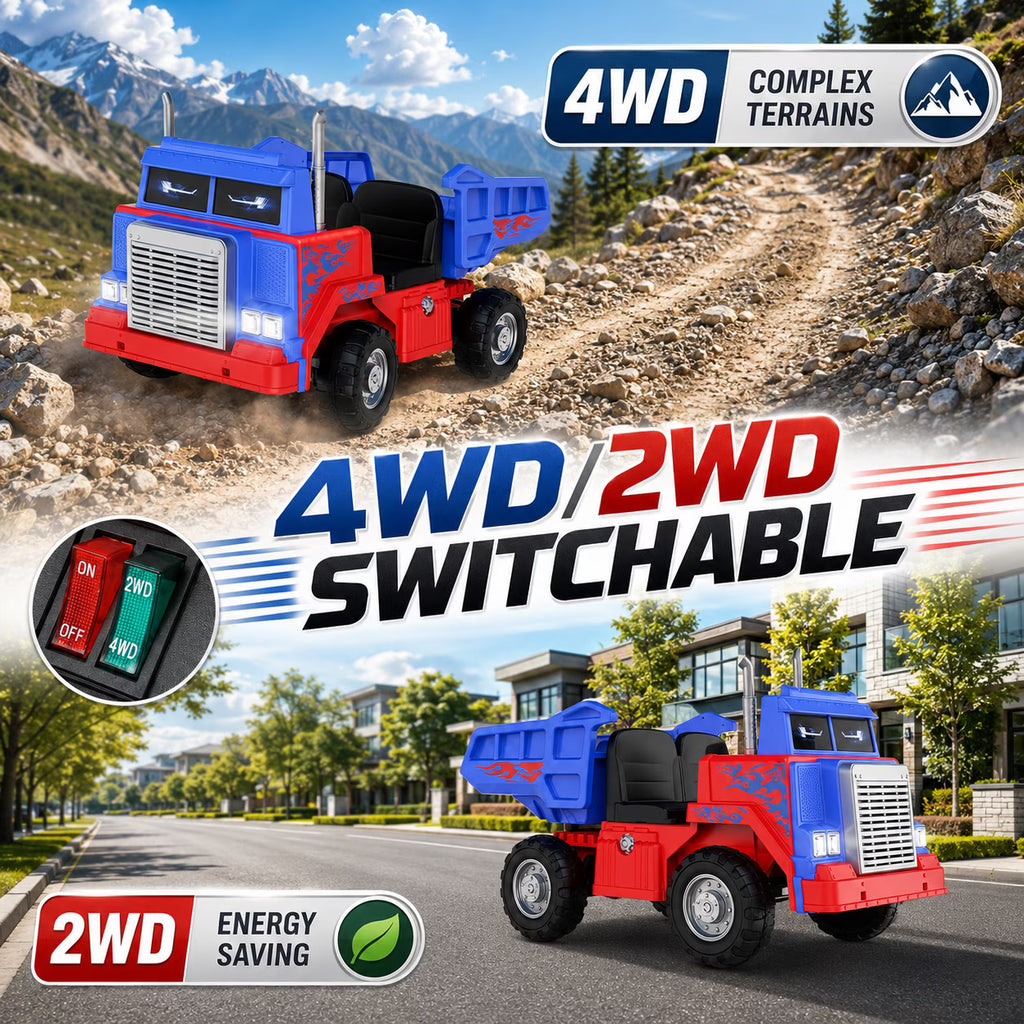 Kids Electric Dump Truck, 24V 400W 2WD/4WD Ride On Truck with Power-Lift Dump Bed, 24" Spacious 2-Seater, Parent Remote Control, Soft Start, Bluetooth & USB, Ages 3-8