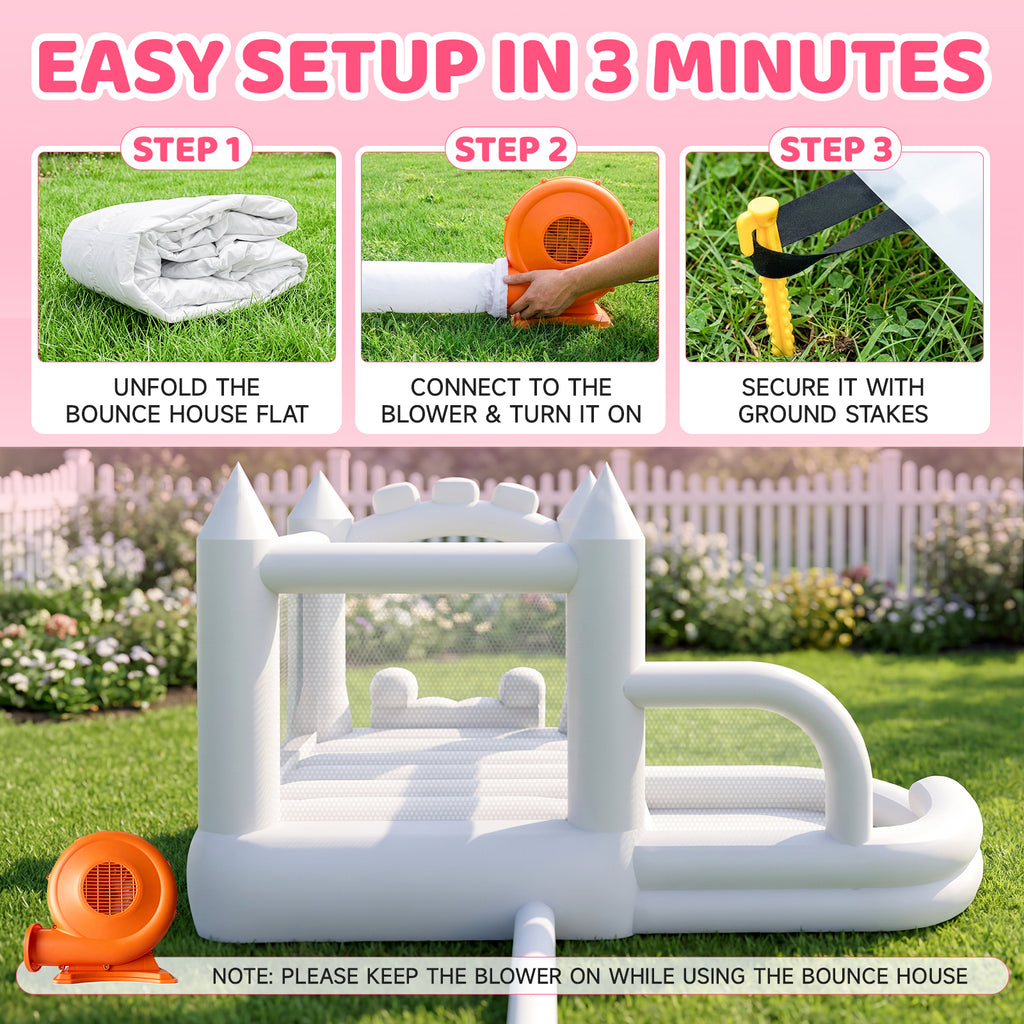 4-in-1 Inflatable Bounce House for Kids with Slide and Ball Pit,featuring safe mesh walls