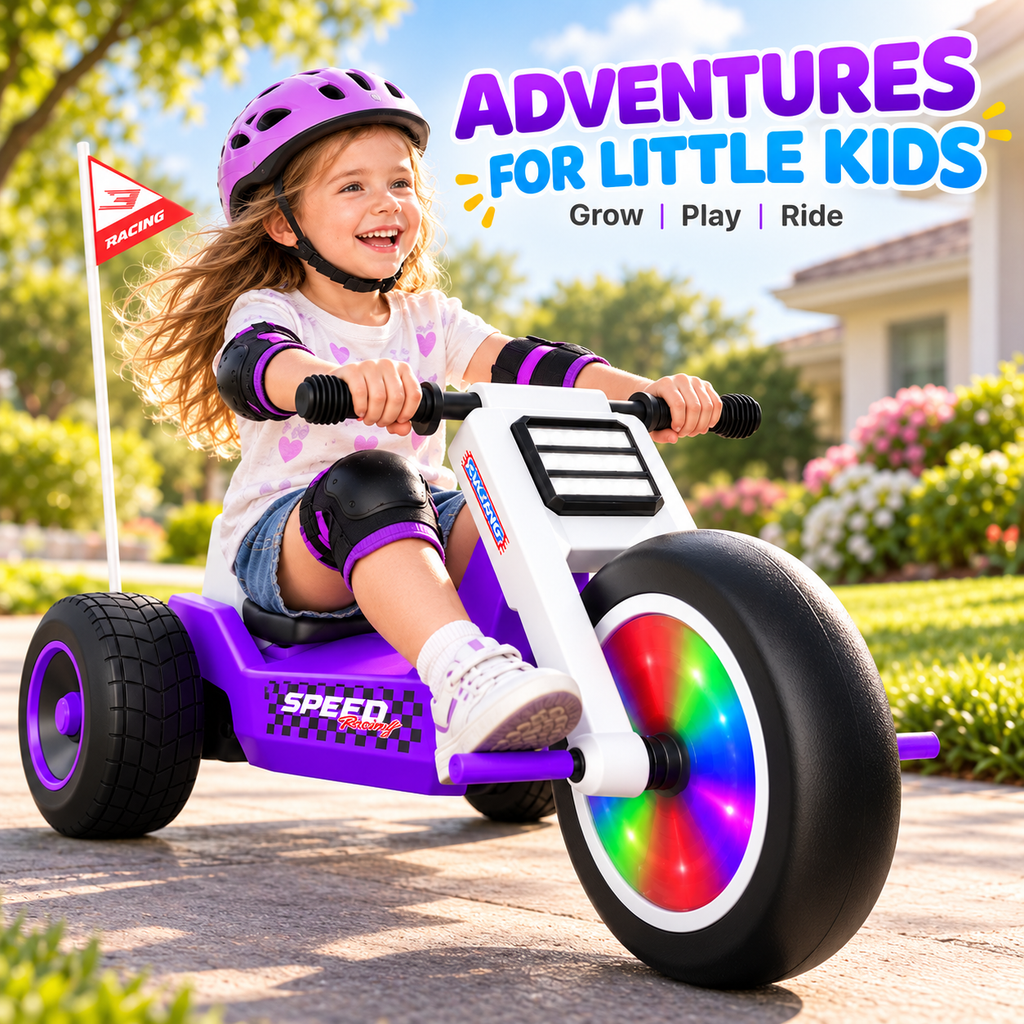 24V 4.5Ah Kids Electric Tricycle, 5 MPH Ride On Toy, Adjustable Seat, LED Front Wheel & Music, Kids 3+