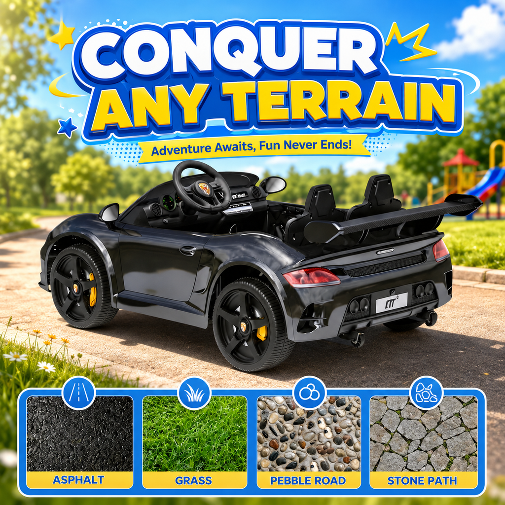 24V Kids Ride on Car for Big Kids, 2 Seaters RUF Licensed Sports Car，4WD Kids Electric Car, Ride on Toys, Remote Control, Features Music, Story, Wireless Connection