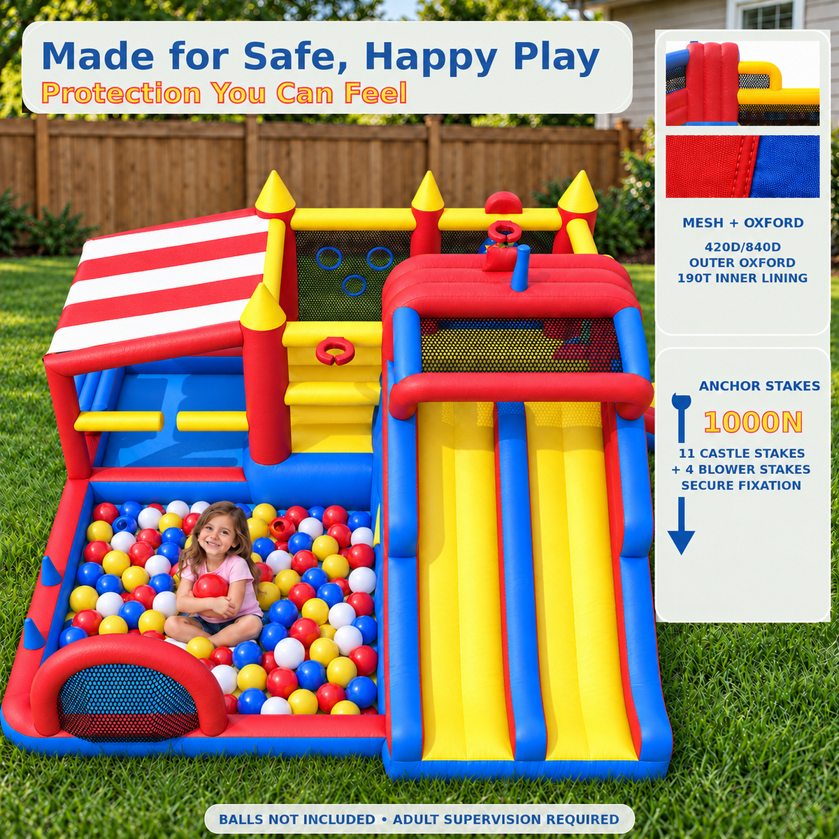 YorRover Large Inflatable Bounce House with Double Long Slides, Bounce Slide & 650W Blower, Up to 10 Kids, 794 lb Capacity, Ages 3+