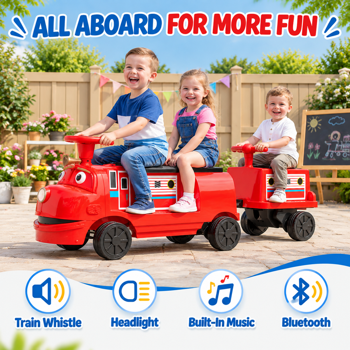 Licensed Chuggington Kids Electric Train, 24V Ride On Train with Trailer, 3 Seats