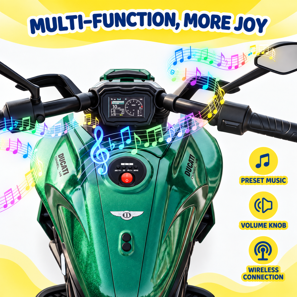 YorRover 24V Kids Ride-on Motorcycle, Ducati Licensed, Dual Motors, Training Wheels
