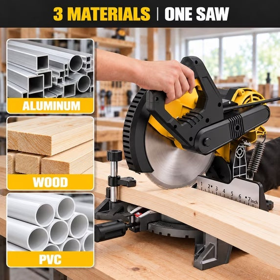 10 Inch Corded Miter Saw for Aluminum and PVC, 10 Amp, 100T TCT Blade Included, 47° Left/Right Miter, Laser Guide
