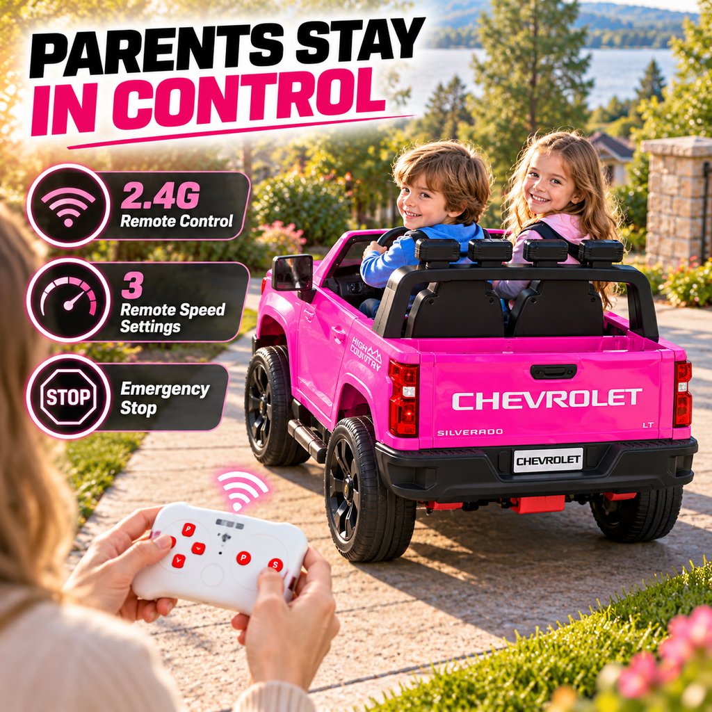 YorRover Officially Licensed Chevrolet Silverado HD 24V 4WD 2-Seater Ride-On Truck, Pink