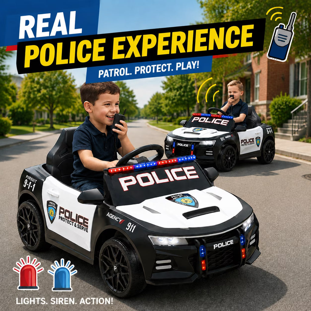 Kids Ride On Police Car, 12V Electric Car w/2.4G Remote Control, Siren, Speaker & Flashing Police Lights, Bluetooth Music & USB, Birthday & Christmas Gift for Kids Ages 3-5