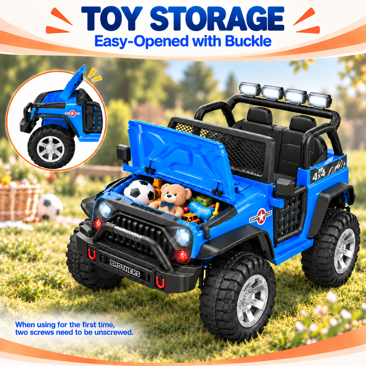 2 Seater Ride On Car, 24V 4WD Kids Electric Car with Remote Control, 4-Wheel Suspension, Bluetooth Speaker, Multiple Music Modes, 3 Speeds, LED Lights, Gift for Kids Ages 3+