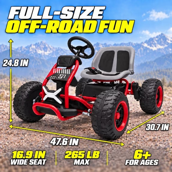 36V Electric Go Kart for Kids Ages 6+, 600W Motors, 4.7-10.3 MPH, Adjustable Steel Frame, 265 lb Capacity, Red