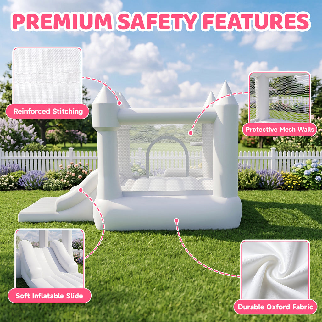 4-in-1 Inflatable Bounce House for Kids with Slide and Ball Pit,featuring safe mesh walls