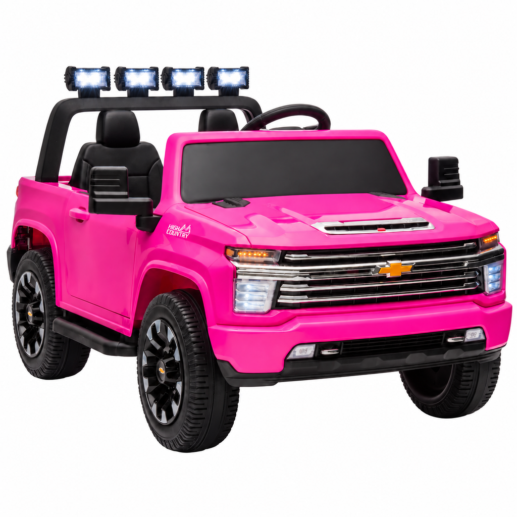 YorRover Officially Licensed Chevrolet Silverado HD 24V 4WD 2-Seater Ride-On Truck, Pink