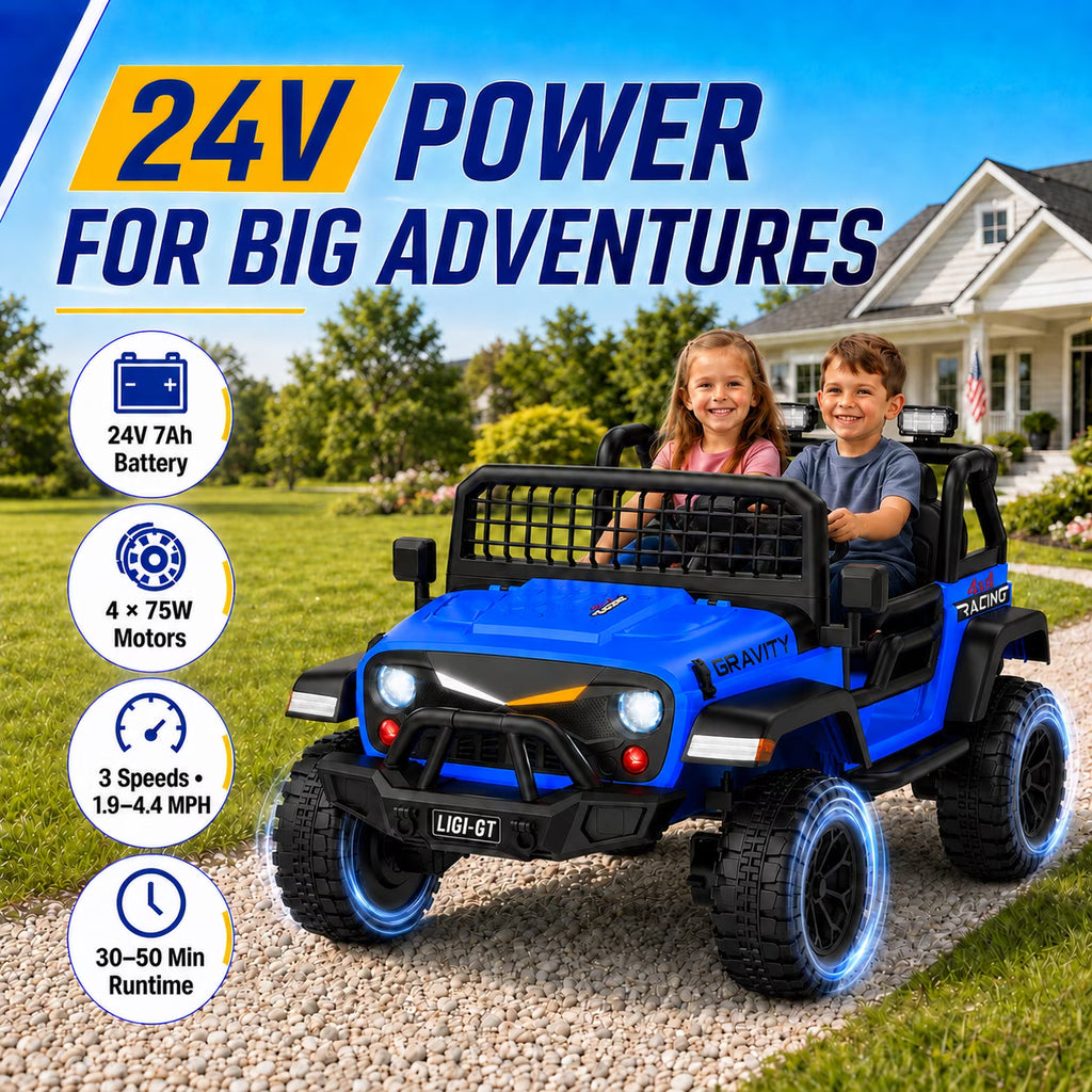 24V 2 Seater Ride On Car for Big Kids, Remote Control, Spring Suspension, LED Lights, Music & Bluetooth, 4WD Electric Vehicle for Kids Ages 3-8